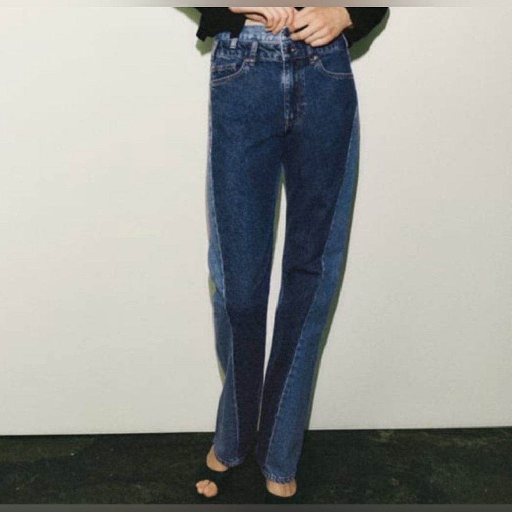 Zara Contrast Straight Leg Jean